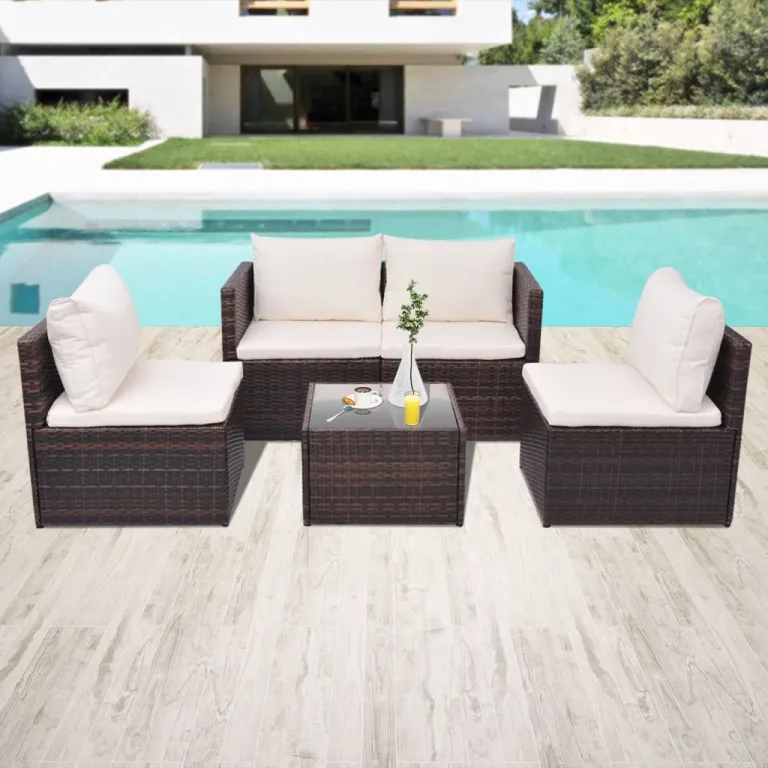 5-tlg. Garten Lounge Set mit Auflagen Polyrattan Braun Sitzgruppe Set Loungembel