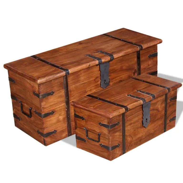 Aufbewahrungstruhe Holztruhe Holzkiste mit Deckel Set 2 Stck Massivholz