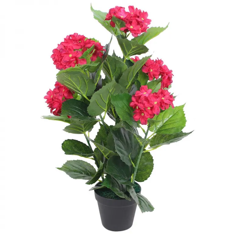 Knstliche Hortensie mit Topf 60 cm Rot Pflanze realistisch echt