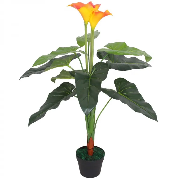 Knstliche Calla-Lilie mit Topf 85 cm Rot und Gelb Pflanze realistisch echt