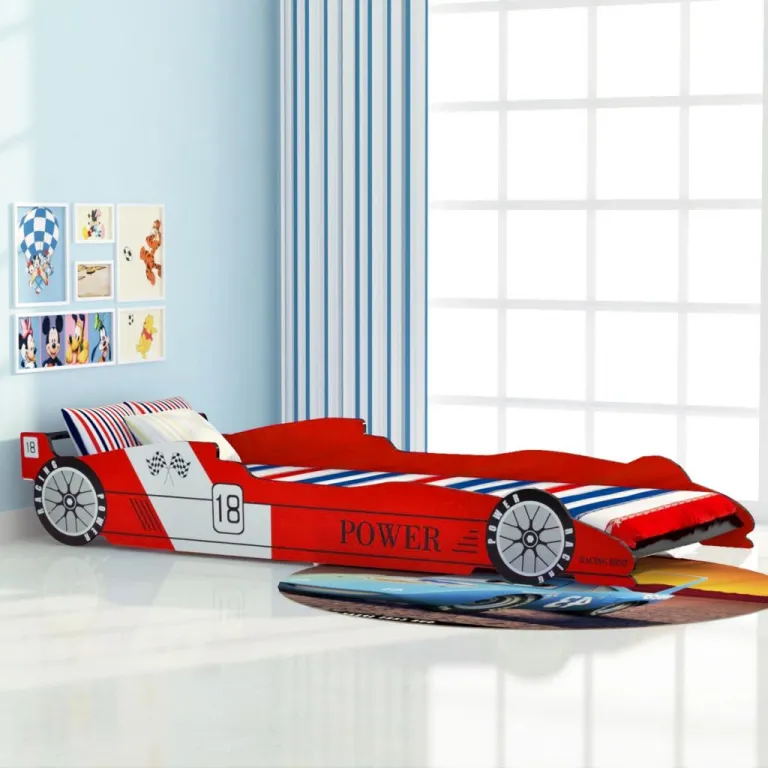 Kinderbett mit Lattenrost 3D Design Rennwagen Motivbett 90x200 cm Rot