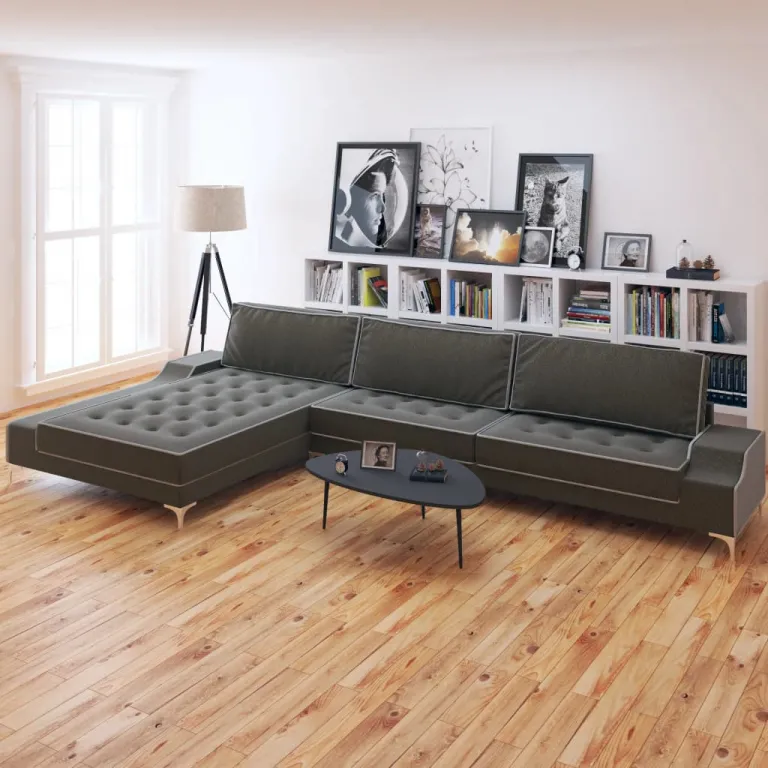 Sofa in L-Form Retro Stoff Dunkelgrau XXL 326 x 163 x 83 cm