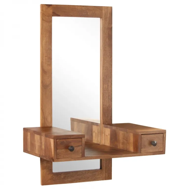 Bad Spiegel Badezimmer Holz Kosmetikspiegel mit 2 Schubladen Massivholz