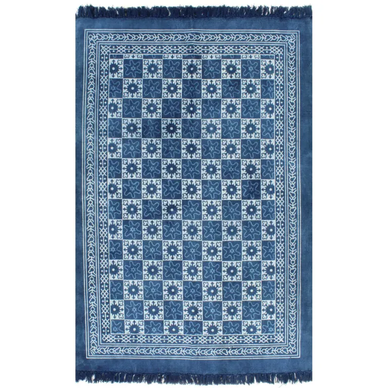 Kelim-Teppich Baumwolle 120x180 cm mit Muster Blau