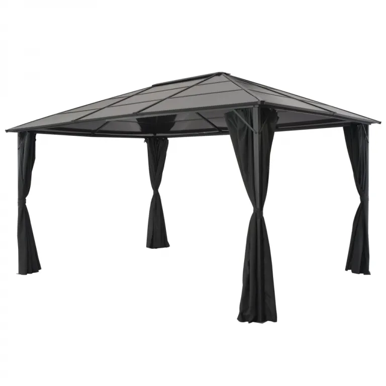 Garten Pavillon Gartenzelt mit Vorhang Aluminium 432,6 m Schwarz