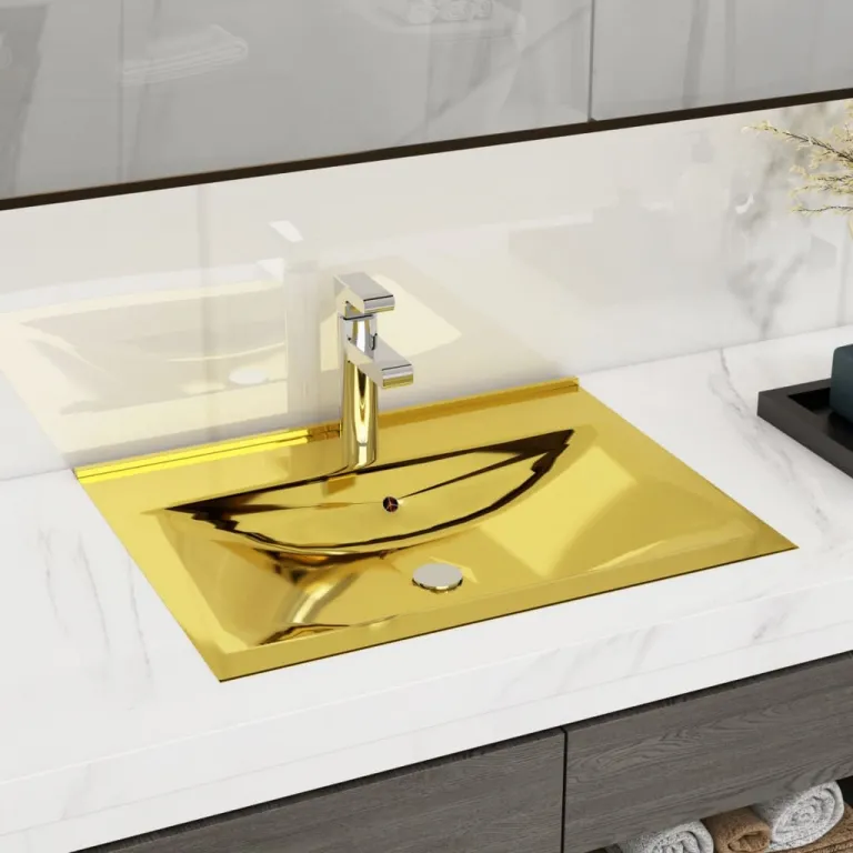 Waschbecken mit berlauf 60x46x16 cm Keramik Golden