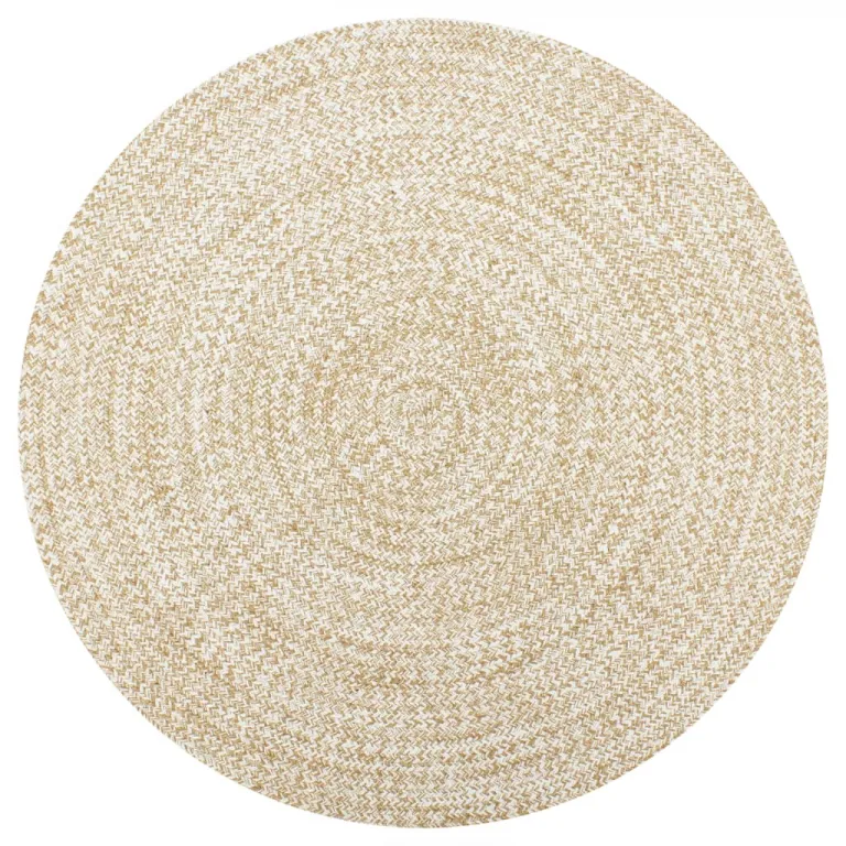Teppich Handgefertigt Jute Wei und Natur 150 cm Teppich