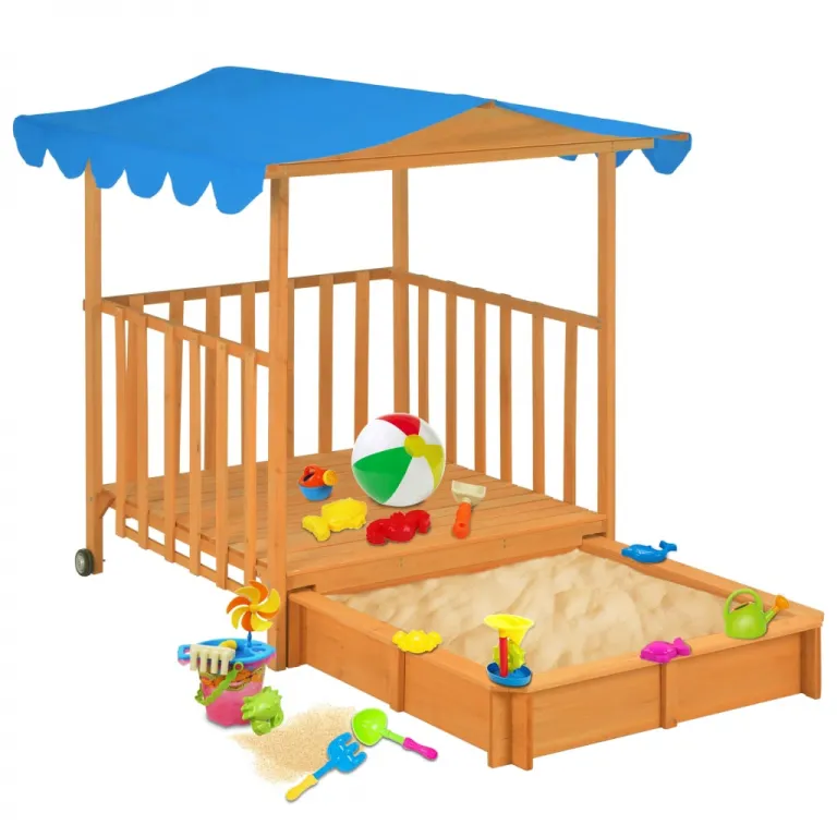 Kinderspielhaus mit Sandkasten Sandkiste Tannenholz Blau UV50