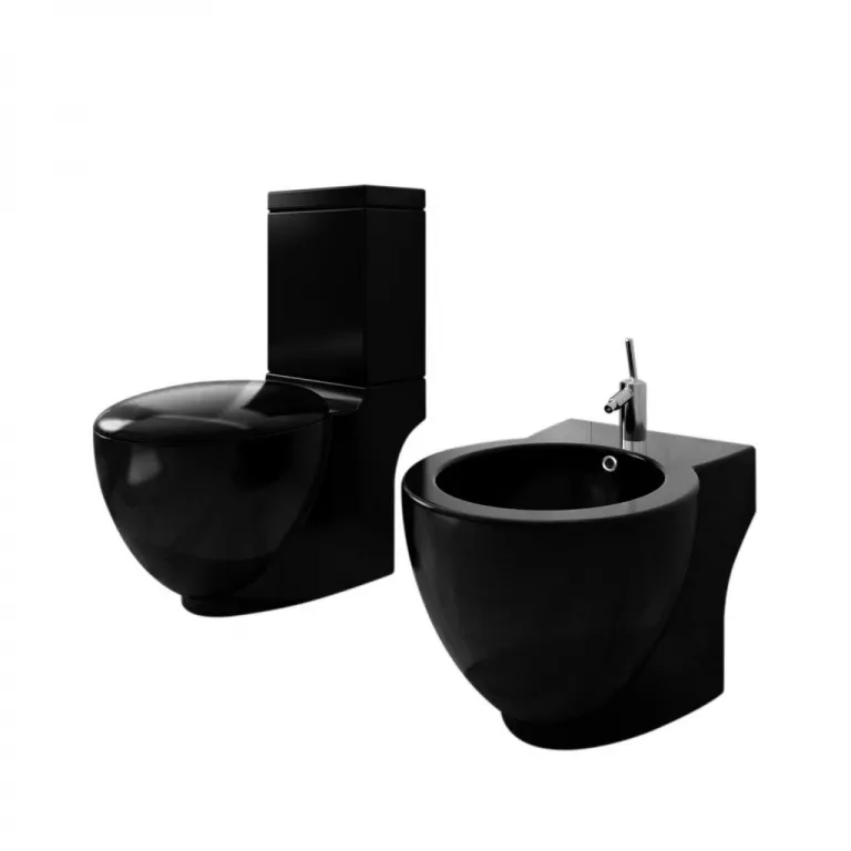 Stand-WC & Bidet Set Schwarz Keramik Toilette Set Badezimmer