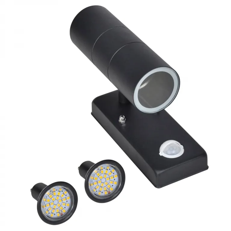 Zylinderfrmige schwarze LED-Edelstahl-Wandlampe mit Sensor Wandleuchte Hausbele