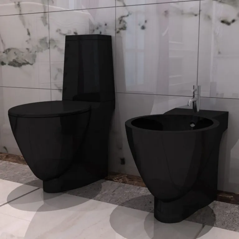 Keramik-WC & Bidet-Set Schwarz Toilette Set Badezimmer