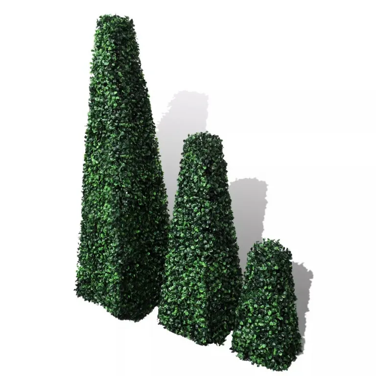Buchsbaum-Set 3 tlg. Knstlich Formschnitt Pyramide Pflanze realistisch echt