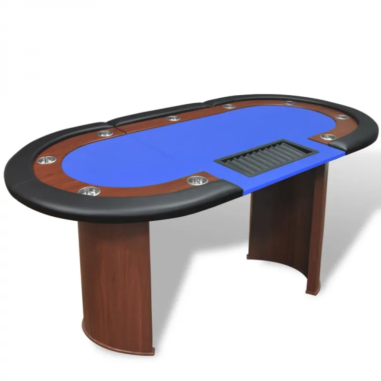 Pokertisch fr 10 Spieler mit Dealerbereich und Chipablage Blau