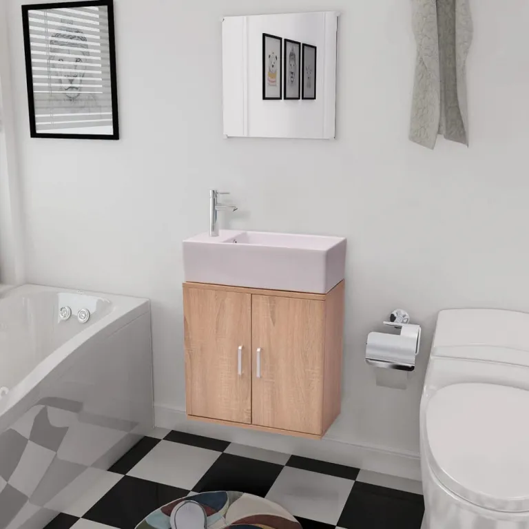 Dreiteiliges Badmbel-Set mit Waschbecken Beige