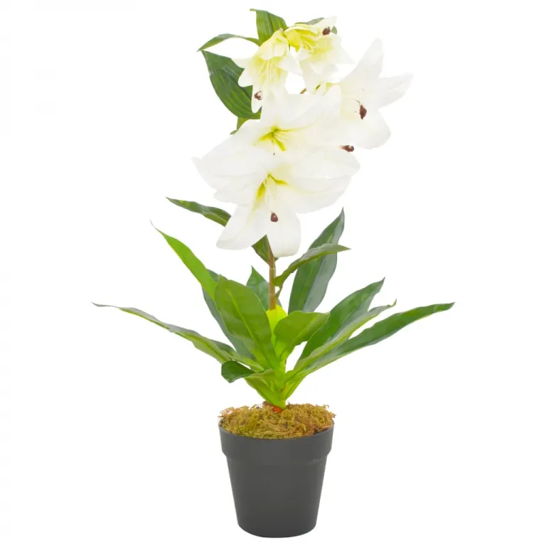 Knstliche Lilie mit Topf Wei 65 cm Pflanze realistisch echt