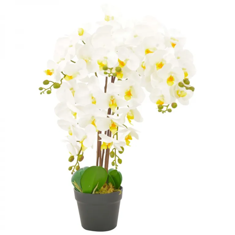 Knstliche Orchidee mit Topf Wei 60 cm Pflanze realistisch echt
