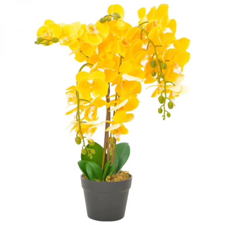 Knstliche Orchidee mit Topf Gelb 60 cm Pflanze realistisch echt