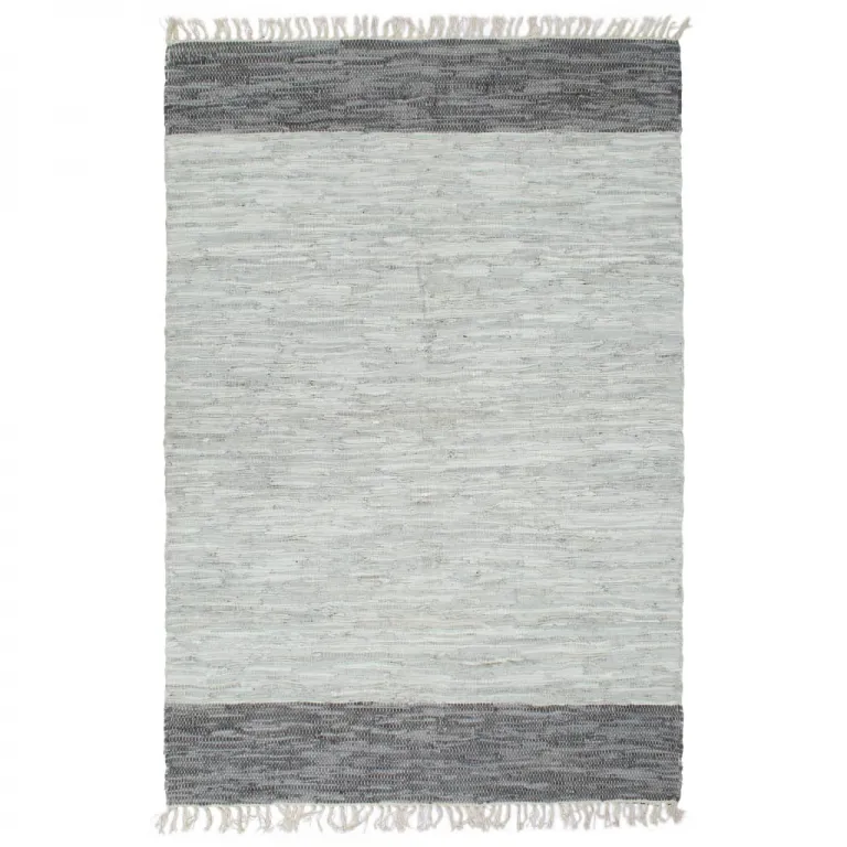 Handgewebter Chindi-Teppich Leder 160x230 cm Grau Teppich