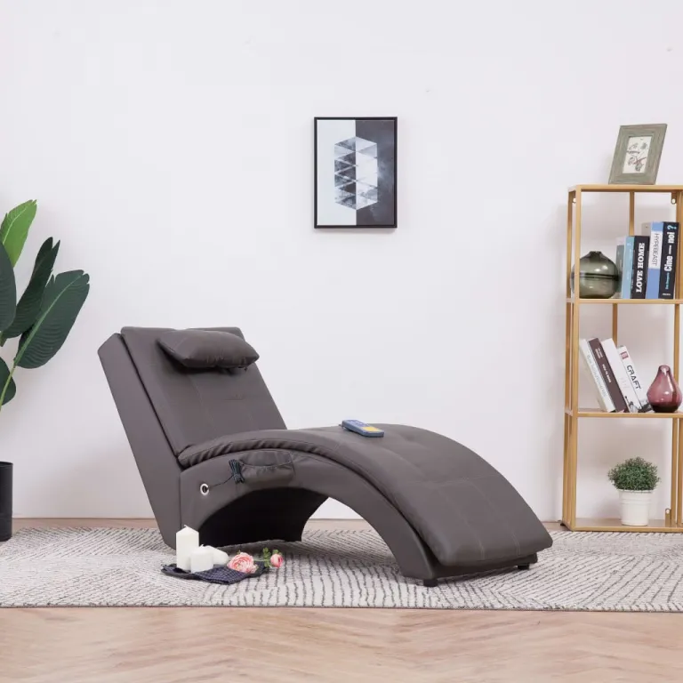 Massage Chaiselongue mit Kissen Grau Kunstleder Liegesofa Wohnzimmer Relaxliege