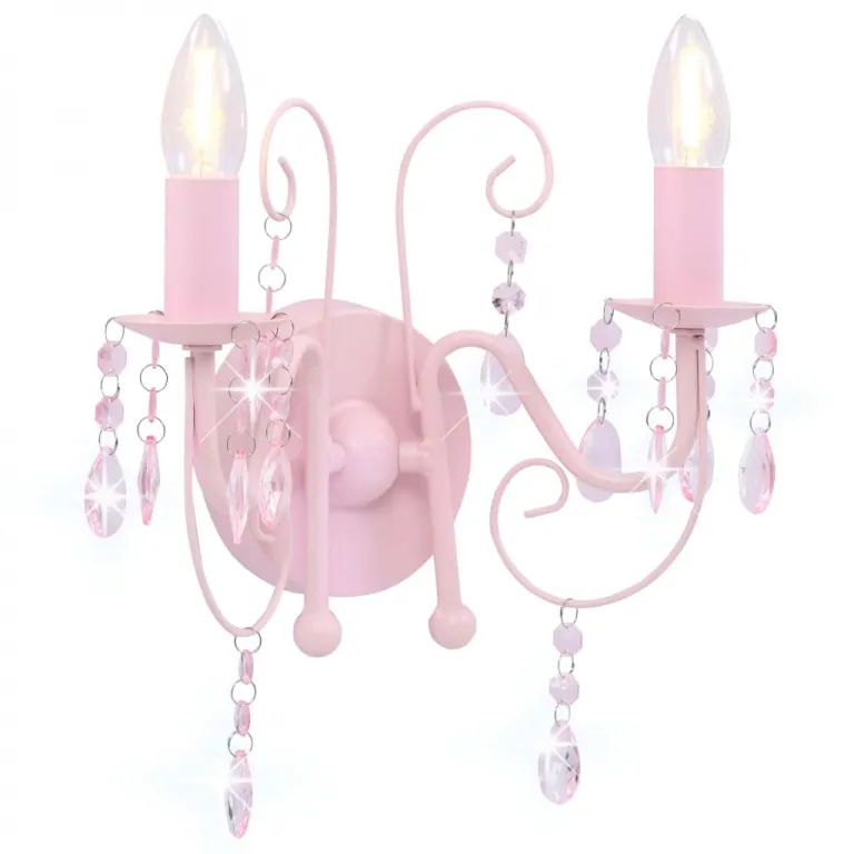 Wandleuchte mit Perlen Rosa 2  E14-Fassungen Kronleuchter Wandlampe