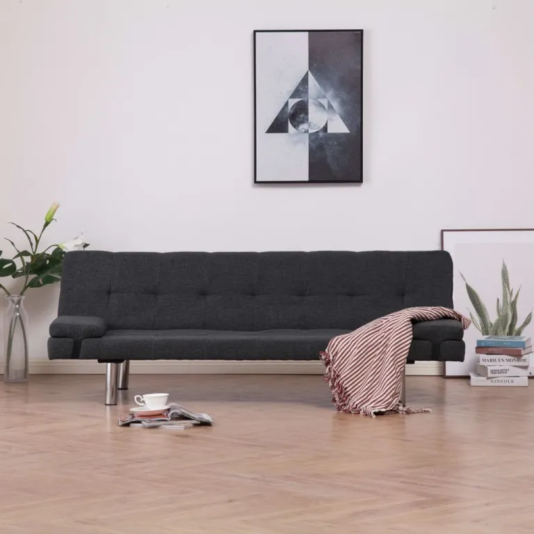 Schlafsofa mit zwei Kissen Dunkelgrau Polyester Schlafcouch Schlaffunktion