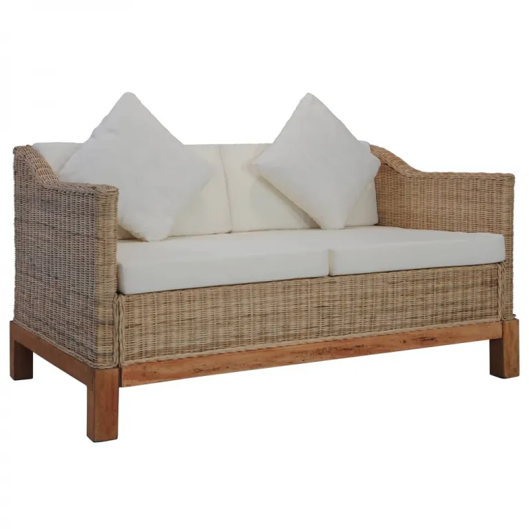 2-Sitzer-Sofa mit Auflagen Natur Rattan Couch