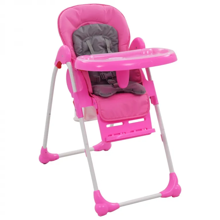 Babystuhl Hochstuhl Babysitz Kinderstuhl Kunststoff Rosa und Grau mit Gurt