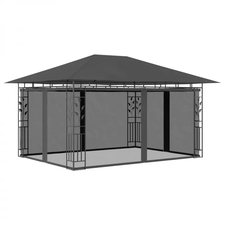 Pavillon Gartenzelt mit Moskitonetz 4x3x2,73 m Anthrazit 180 g / m