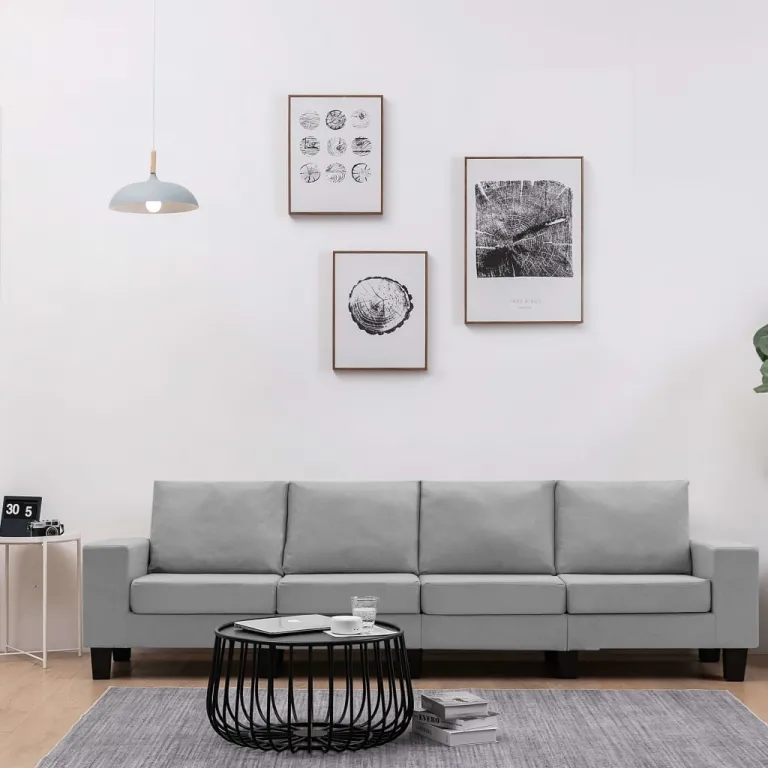 4-Sitzer-Sofa Hellgrau Stoff Couch