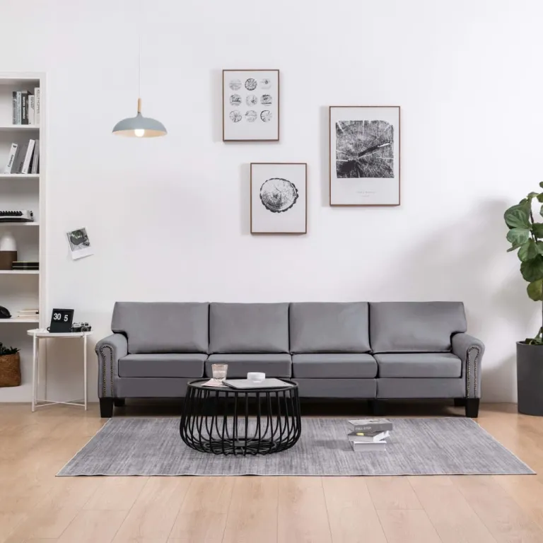 4-Sitzer-Sofa Hellgrau Stoff Couch