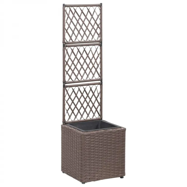 Hochbeet mit Rankgitter 1 Topf 30x30x107 cm Polyrattan Braun