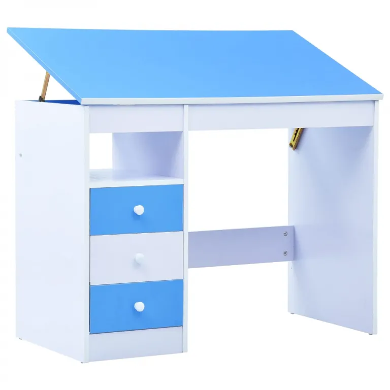 Schreibtisch Kinderschreibtisch neigbarer Tischplatte Kippbar Blau und Wei