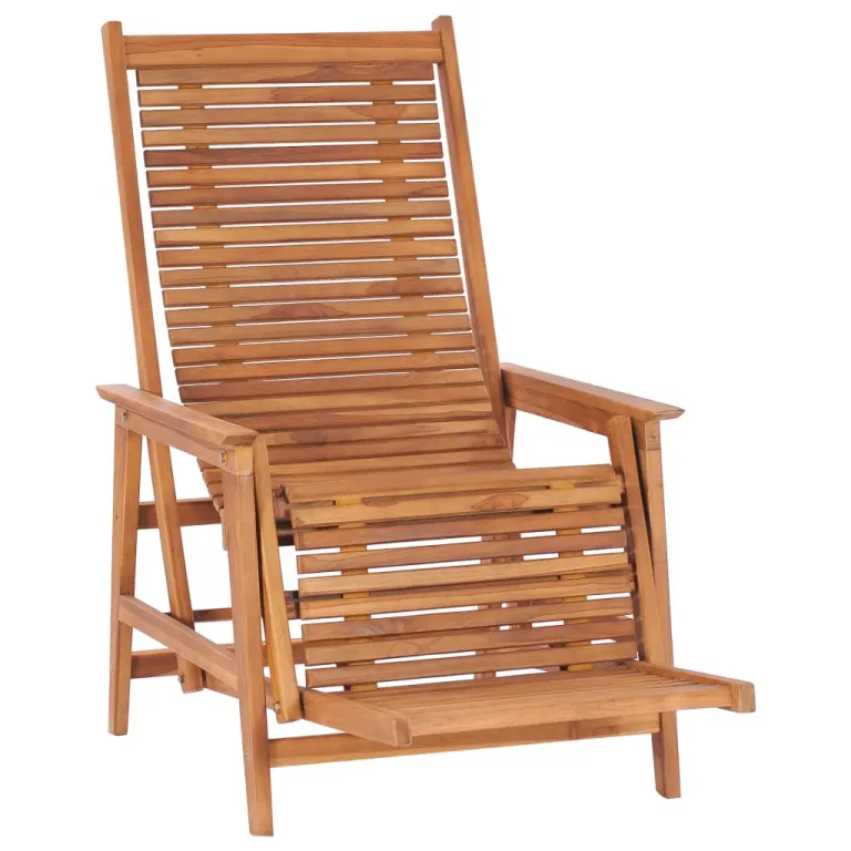 Garten-Loungestuhl mit Fuablage Teak Massivholz Gartenliege Sonnenliege Holz