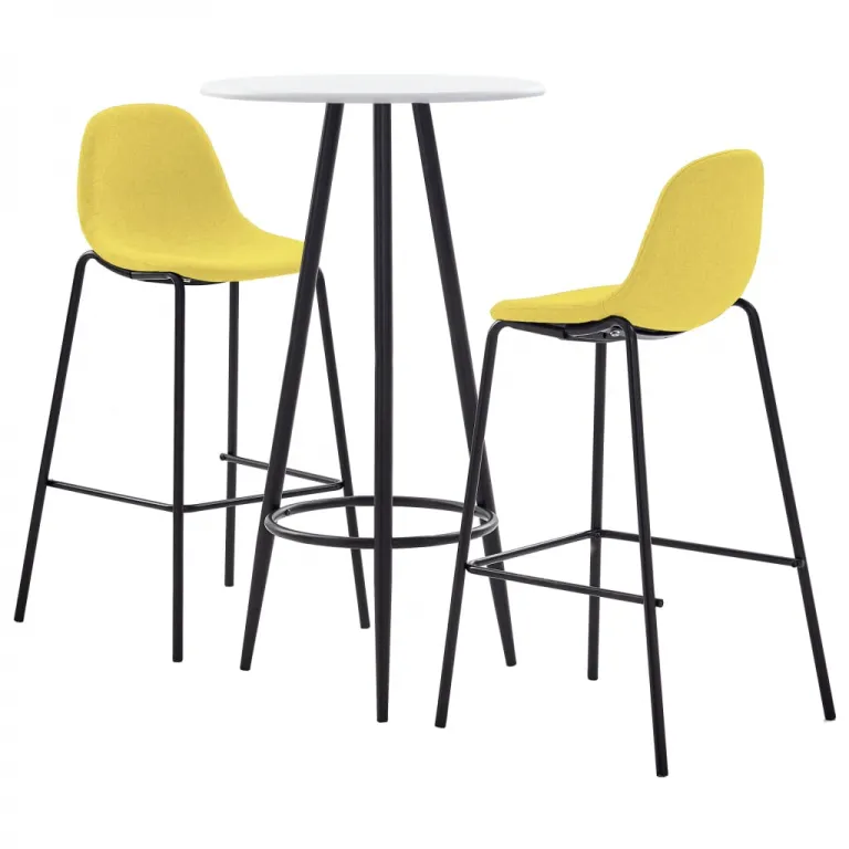 3-tlg. Bar-Set Stoff Gelb Bartisch Sthle mit Kunststoff-Sitzschale