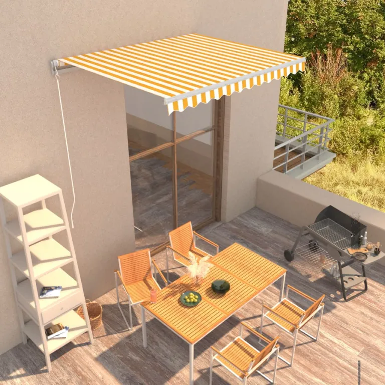 Einziehbare Markise Handbetrieben 300 x 250 cm Gelb und Wei Balkon Terrasse