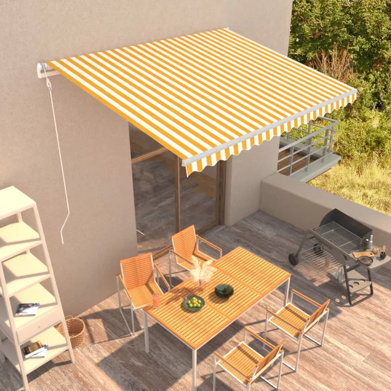 Automatisch Einziehbare Markise 400300 cm Gelb und Wei Balkon Terrasse