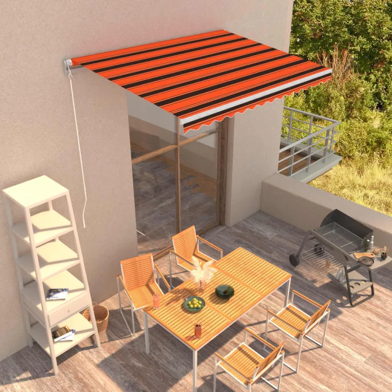 Einziehbare Markise Handbetrieben 350 x 250 cm Orange und Braun Balkon Terrasse