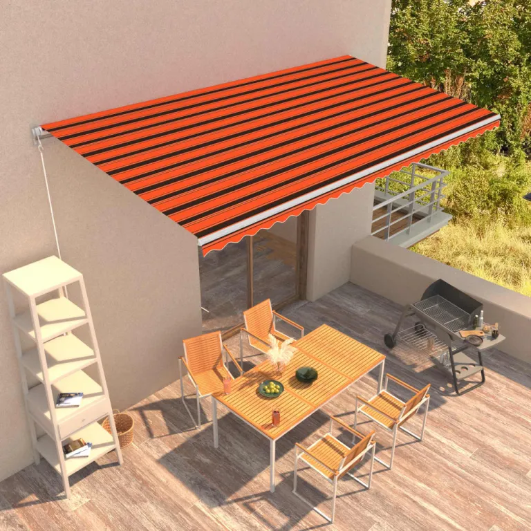 Einziehbare Markise Handbetrieben 600 x 300 cm Orange und Braun Balkon Terrasse