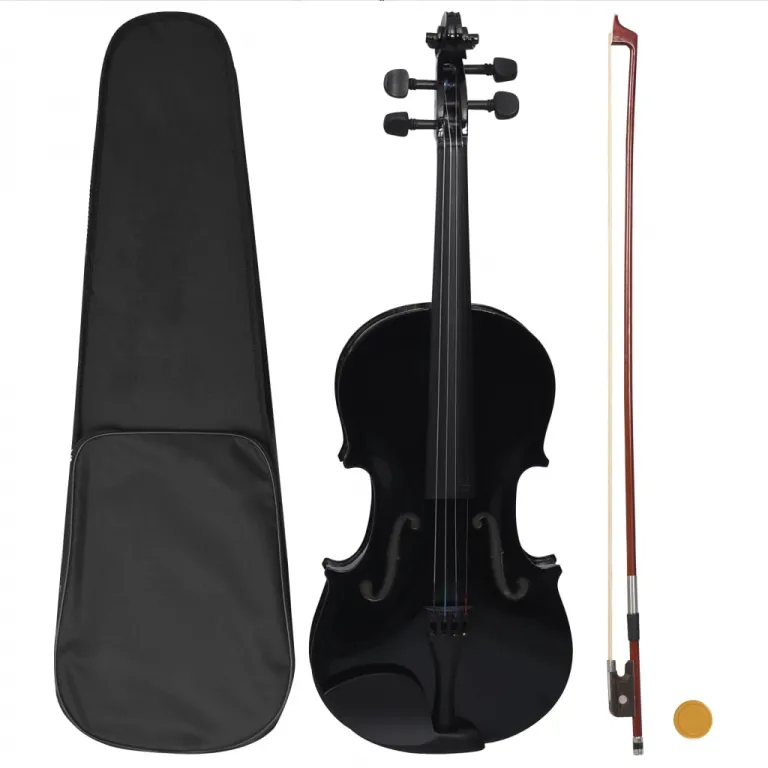 Violine Komplettset mit Bogen und Kinnsttze Schwarz 4 / 4 Geige