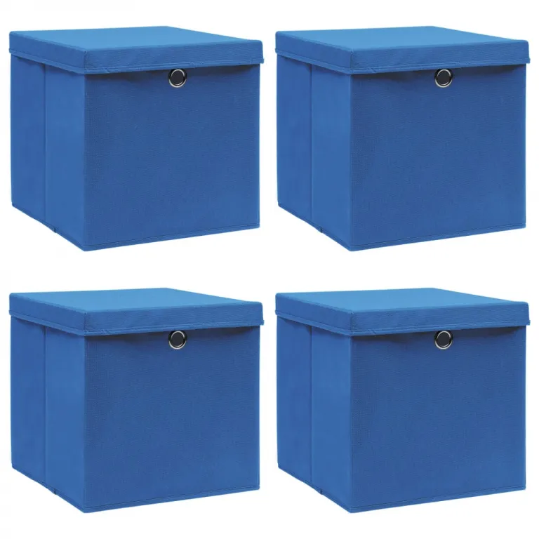 Aufbewahrungsboxen mit Deckel 4 Stk. Blau 323232 cm Stoff