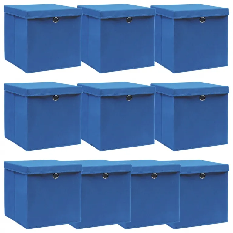 Aufbewahrungsboxen mit Deckel 10 Stk. Blau 323232 cm Stoff