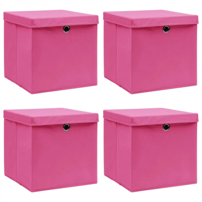 Aufbewahrungsboxen mit Deckel 4 Stk. Rosa 323232cm Stoff