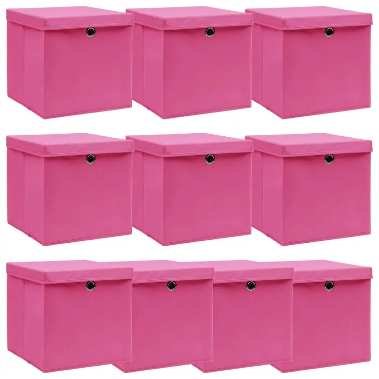 Aufbewahrungsboxen mit Deckel 10 Stk. Rosa 323232cm Stoff