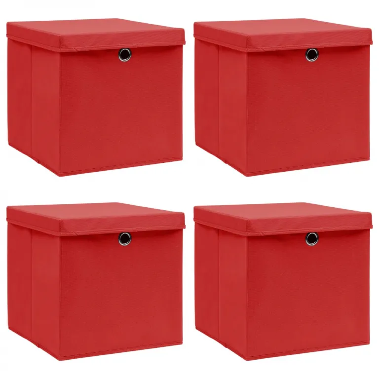 Aufbewahrungsboxen mit Deckel 4 Stk. Rot 323232cm Stoff