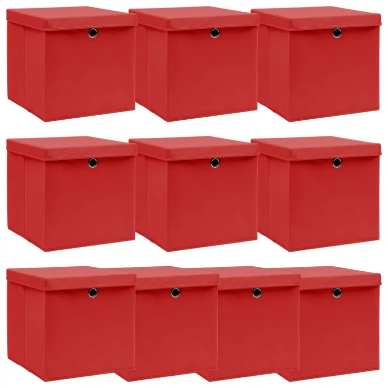 Aufbewahrungsboxen mit Deckel 10 Stk. Rot 323232cm Stoff