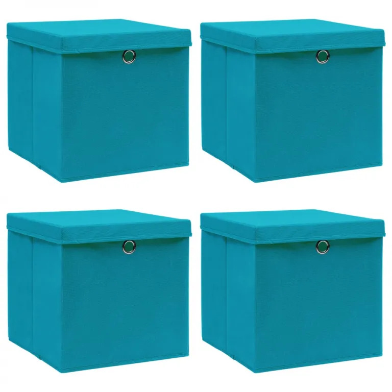 Aufbewahrungsboxen mit Deckel 4 Stk. Babyblau 323232cm Stoff