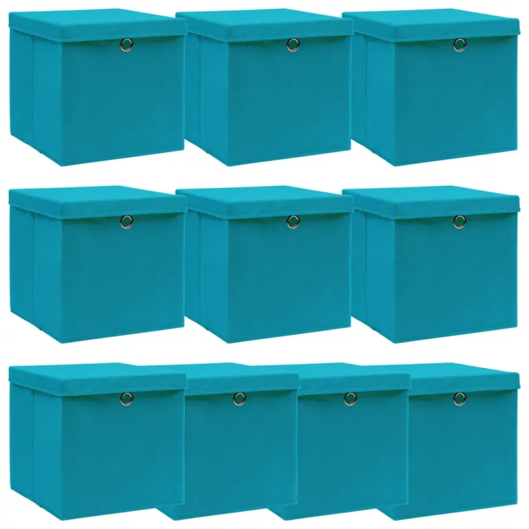 Aufbewahrungsboxen mit Deckel 10 Stk. Babyblau 323232cm Stoff