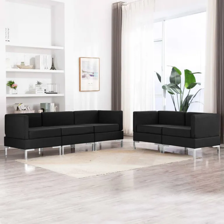 5-tlg. Sofagarnitur Stoff Schwarz Couch-Garnitur