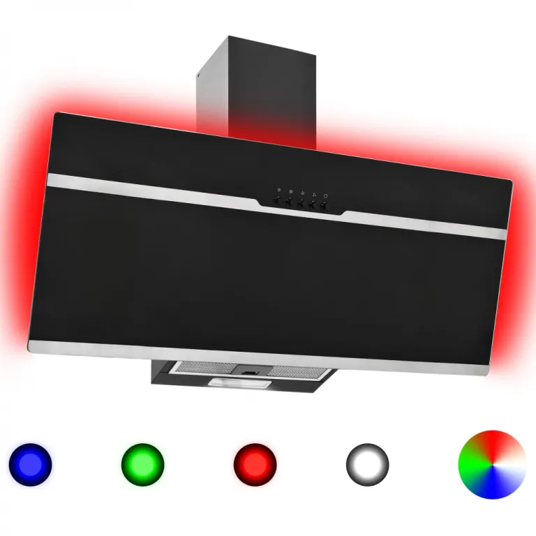 RGB Dunstabzugshaube LED 90 cm Edelstahl und Hartglas Kchengerche Abzug Extrak