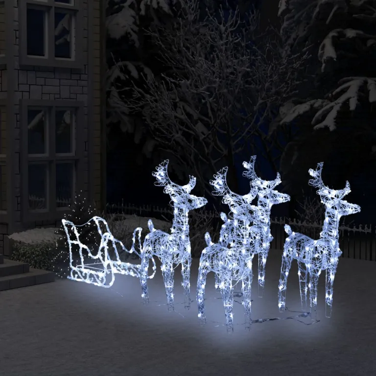 Rentiere und Schlitten Weihnachtsdekoration 240 LEDs Acryl